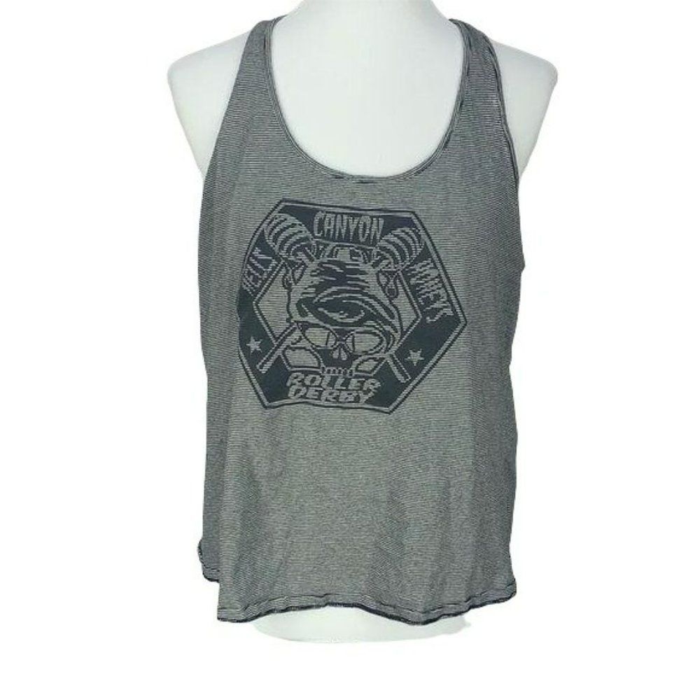 District Made Black White Stripe Hell's Canyon Honeys Roller Derby Tank‎